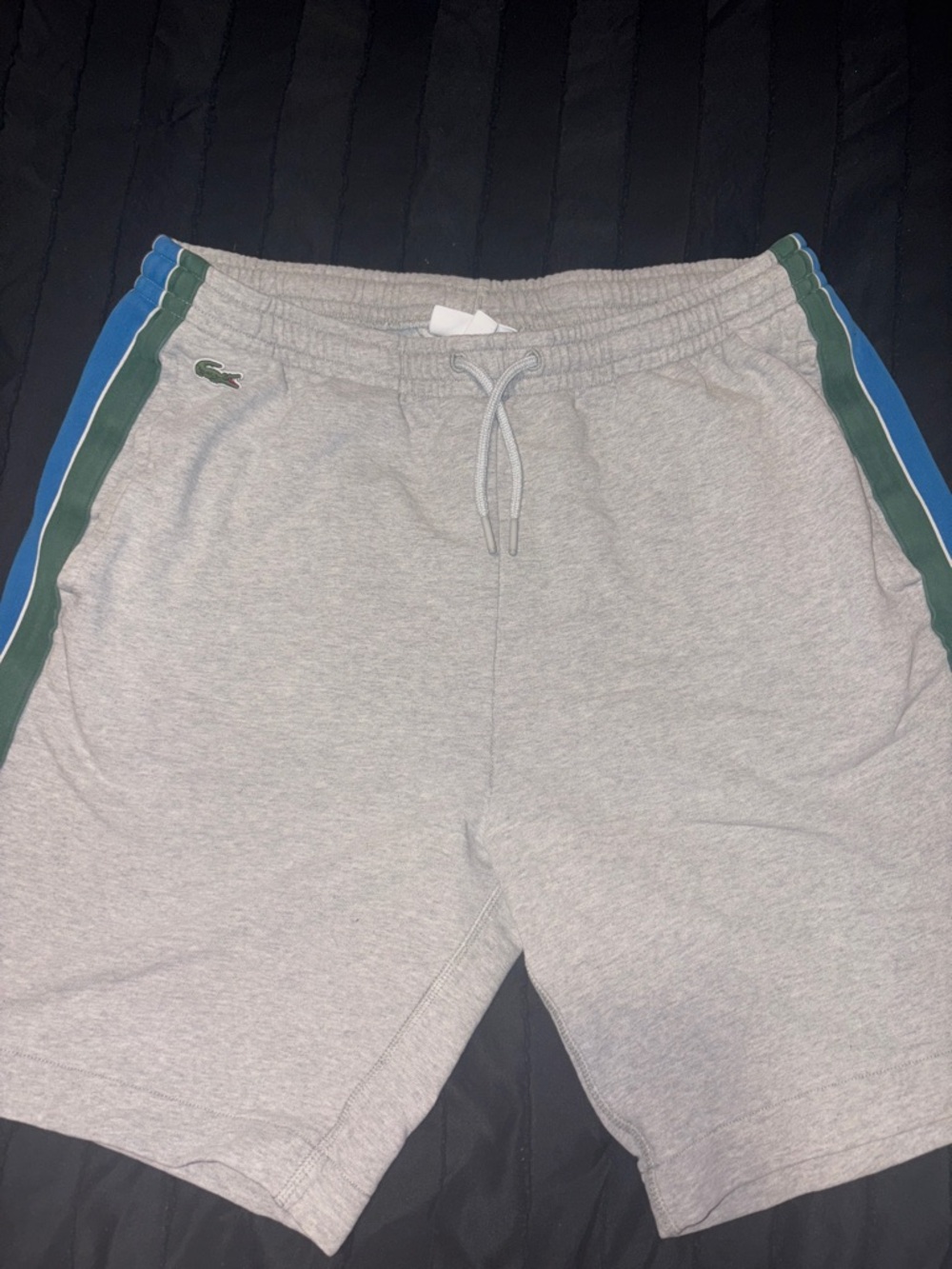 Lacoste Grey Shorts with Blue & Green Side Stripes